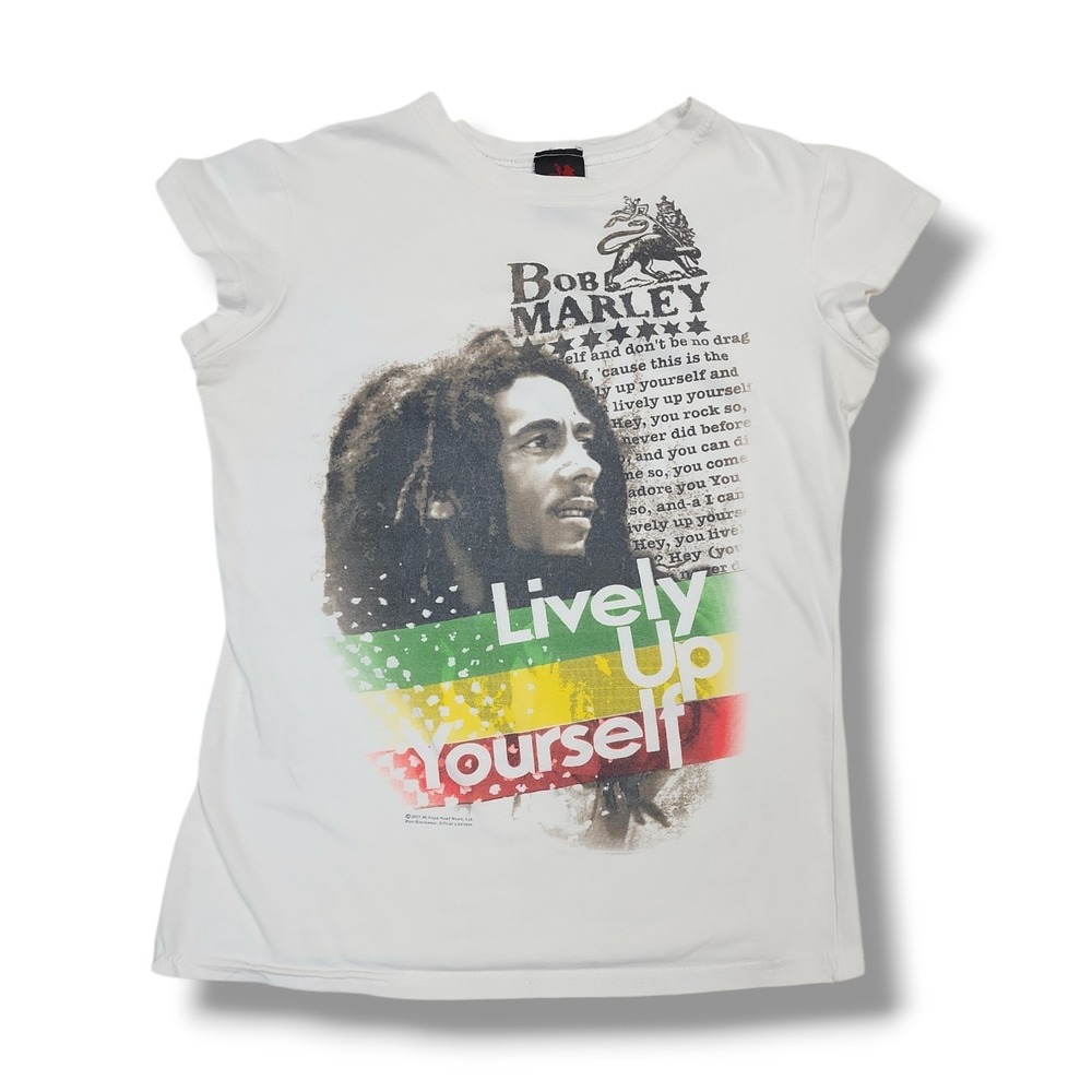 Vintage 2007 Zion Rootswear Bob Marley Graphic White Y2K T-Shirt‎ Women's M
